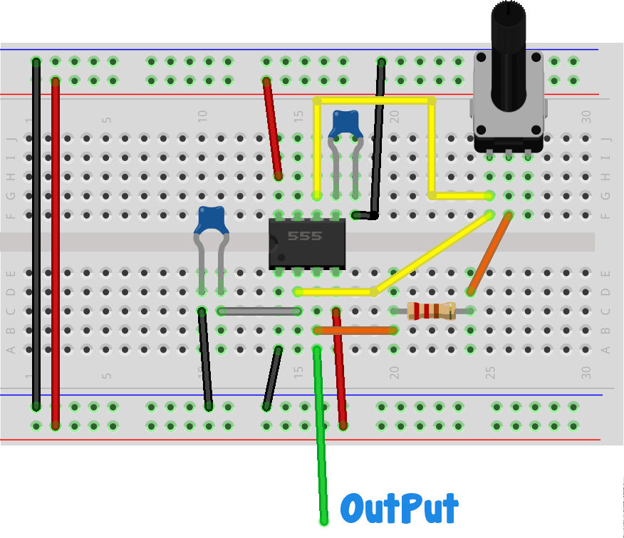 Señal de reloj con 555 en protoboard