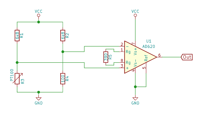 Circuito acondicionamiento para PT100 con AD620